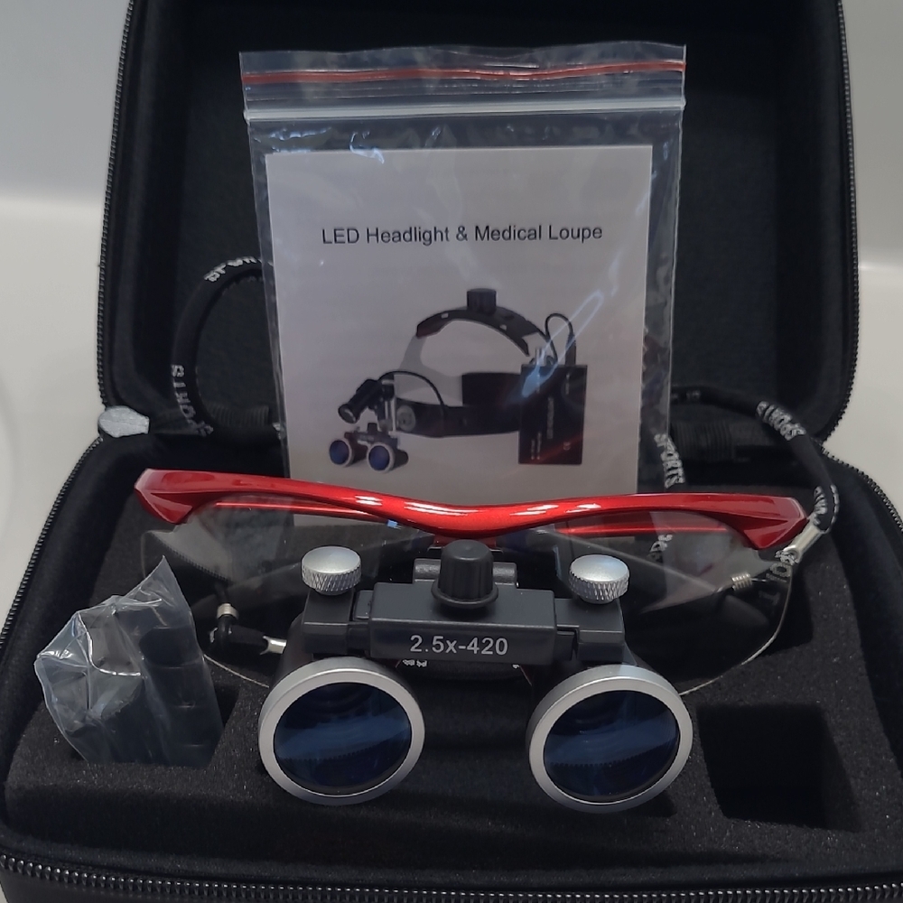 Red LED Headlight & Medical Loupe Set